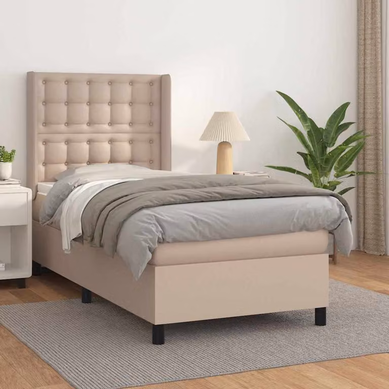 vidaXL Giroletto a Molle con Materasso in Similpelle Colore Cappuccino L/P/H: 90 x 200 x 40 cm