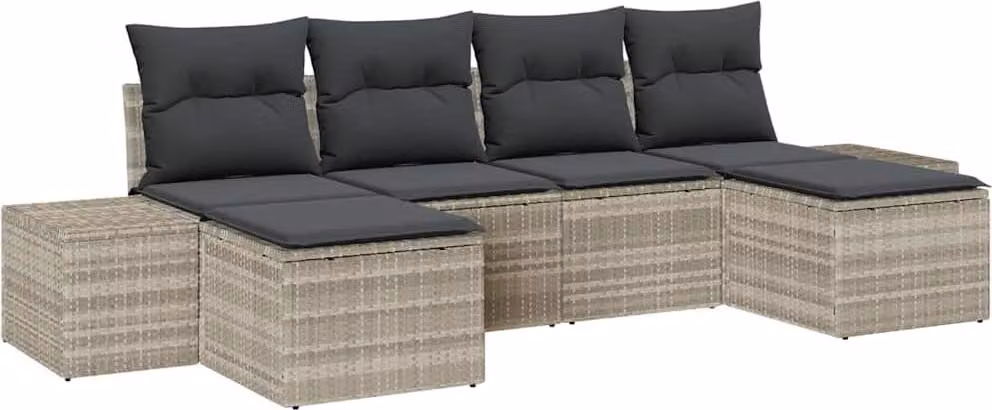 Set Divano da Giardino 6 pcs Grigio chiaro polyrattan