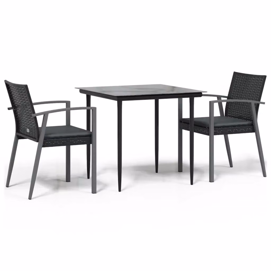 Set da pranzo da giardino moderno vidaXL in polyrattan e vetro con cuscini, colore nero e grigio, L/P/H: 110 x 80 x 74 cm – 2