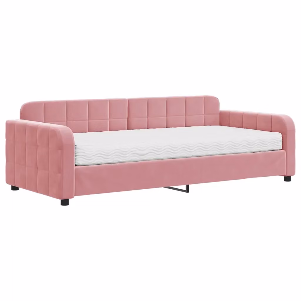 Divano Letto Moderno vidaXL in Velluto Rosa con Materasso in Schiuma L/P: 90 x 200 cm – 2