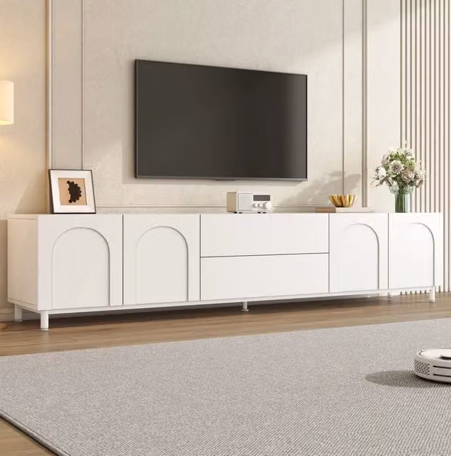 Mobile TV ULEVR 180x40x48 cm con 4 ante, 2 cassetti e passacavi, bianco