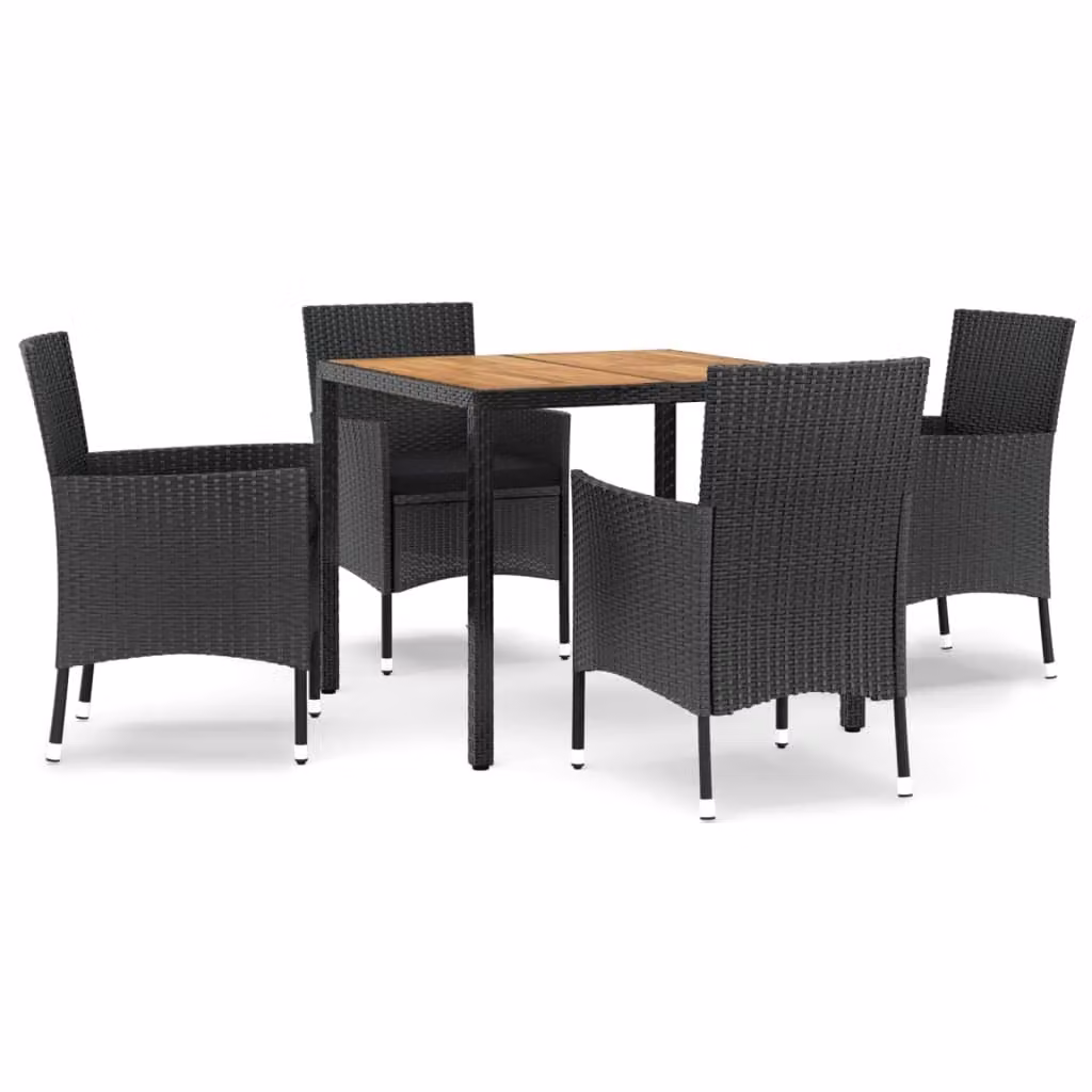 vidaXL set da pranzo da giardino a 5 pezzi con cuscini in rattan nero