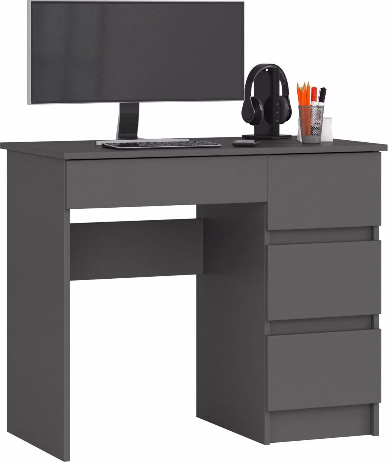 Scrivania compatta BIURKO A-7 CLP in grigio grafite con 4 cassetti per giovani e studenti