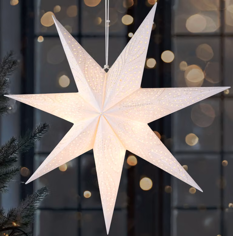 BRUBAKER Stella di Natale di carta da appendere da 60 cm - Stella dell'avvento a LED per decorazioni natalizie e finestre, bianca