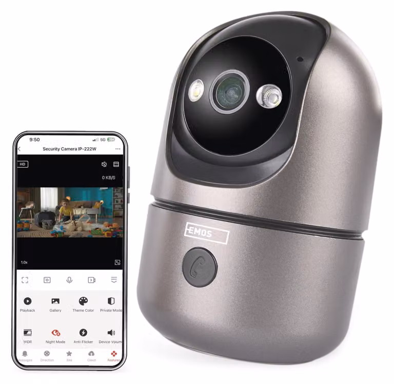 EMOS GoSmart Telecamera IP 4MP con doppia Wi-Fi e  applicazione, rilevamento del movimento, monitoraggio, visione notturna, impostazione dell'area, audio bidirezionale, grigio, H4062