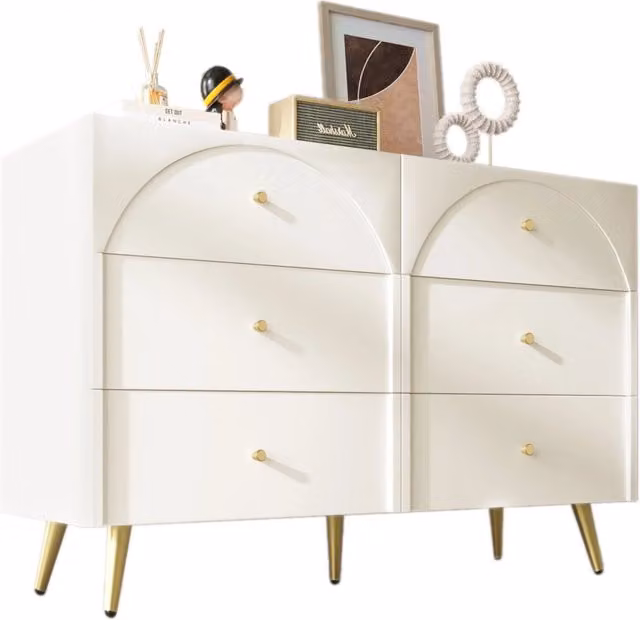 Cassettiera Chicfurn in Legno e Metallo per Camera da Letto, Colore Bianco Opaco, L 120 x P 40 x H 85 cm