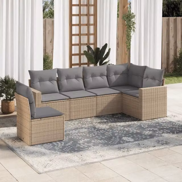 Set Divano da Giardino 6 pz con Cuscini Beige in Polyrattan 3251366