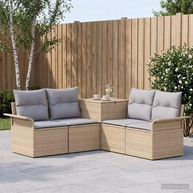 Set di divani 5 pz Beige e Grigio Chiaro 187,5 x 187,5 x 85 cm 3447743