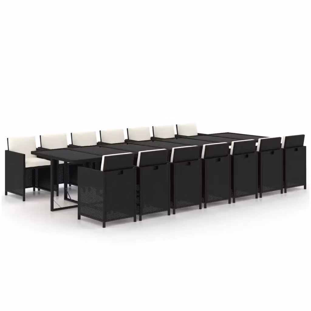 Set da pranzo da giardino vidaXL in polyrattan nero e bianco con tavolo in vetro e 15 pezzi – 2