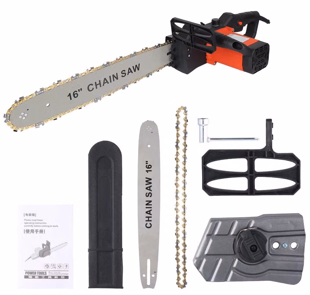 Troncatrice elettrica a catena - Motore da 2000 W - Alimentazione di rete 220 V - Profondità di taglio di 40 cm - Modello portatile - Adatta per il taglio del legno - Lame da 40,6 cm