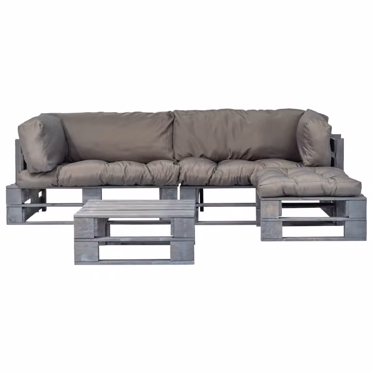 vidaXL Set da salotto per esterni 4 pezzi con cuscini in legno grigio