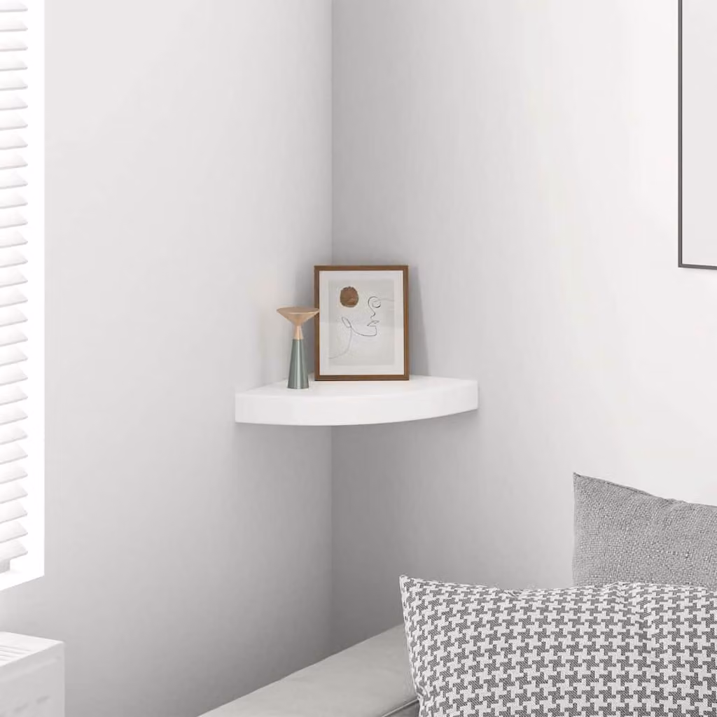 vidaXL Mensola angolare sospesa bianco lucido in MDF L/P/H: 25 x 25 x 3,8 cm