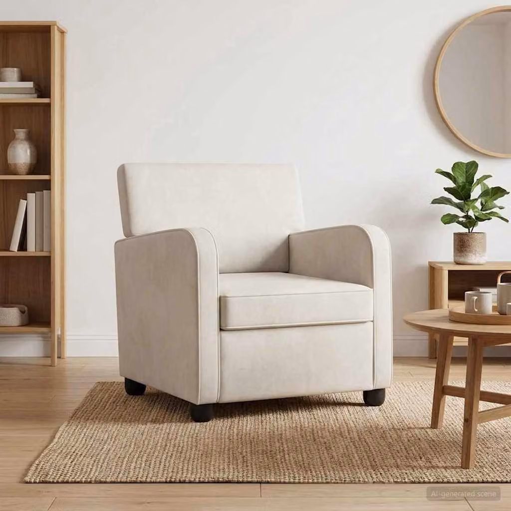 Poltrona moderna vidaXL in velluto beige con braccioli per soggiorno e camera da letto