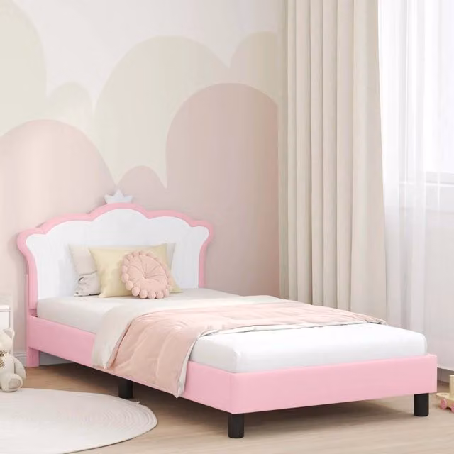 Struttura letto per bambini con testata e giroletto in ecopelle rosa, L 80 cm x P 200 cm x H 96,5 cm
