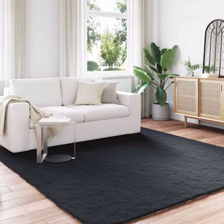 Tappeto antiscivolo vidaXL in ecopelliccia sintetica nera per soggiorno e camera da letto