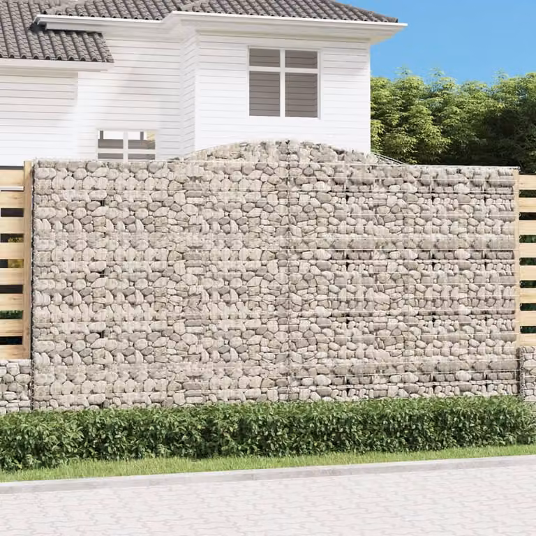 Set di 8 cesti gabbioni ad arco vidaXL in acciaio zincato grigio, L: 400 cm, P: 30 cm, H: 220/240 cm