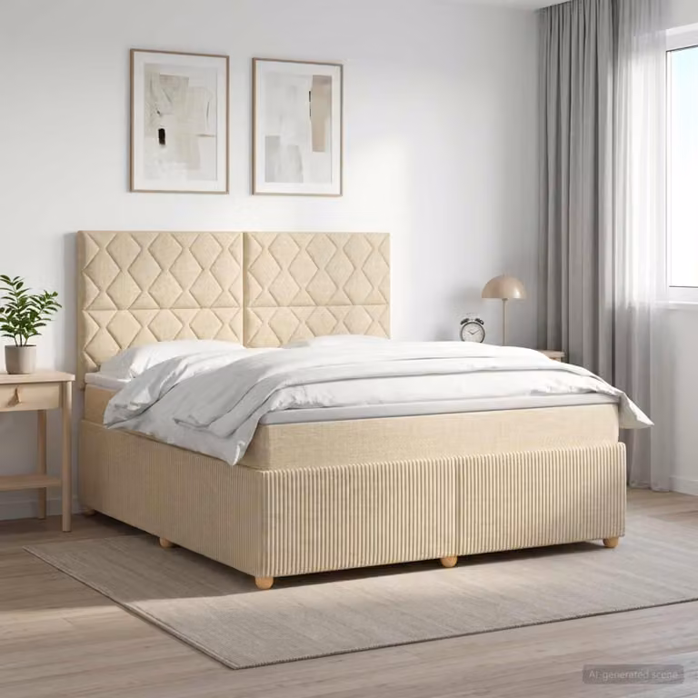 vidaXL Letto box spring con materasso a molle insacchettate, colore beige e bianco, L/P: 180 x 200 cm