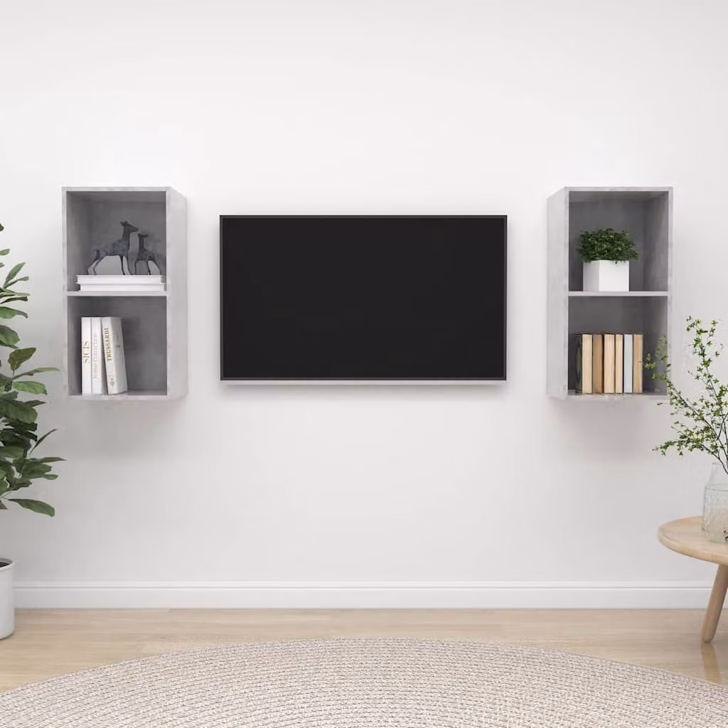 Set di 2 mobili TV da parete vidaXL moderni in MDF, colore Grigio Cemento, L/P/H: 72 x 37 x 37 cm