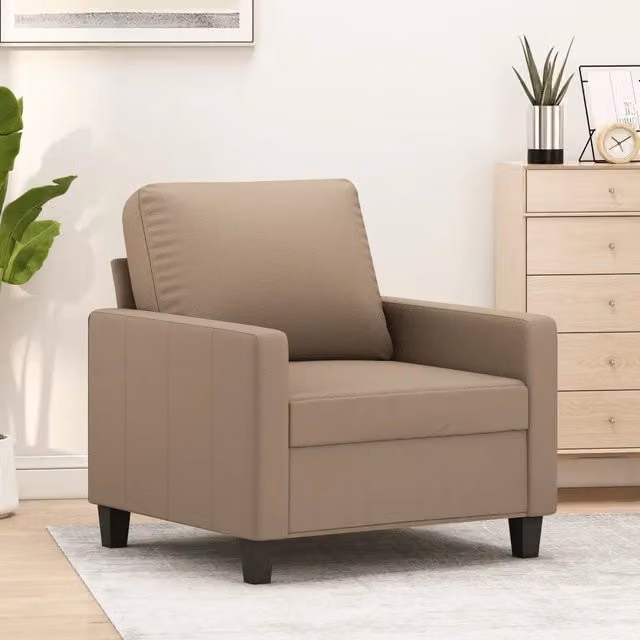 Poltrona moderna in similpelle beige con braccioli e struttura in metallo per soggiorno 380804