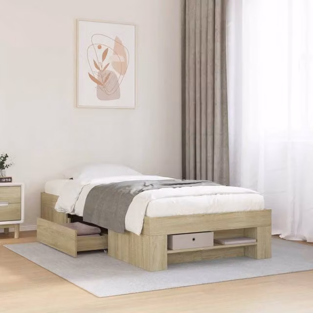 Letto con contenitore vidaXL in legno Rovere, L 80 cm x P 200 cm x H 34 cm – 1