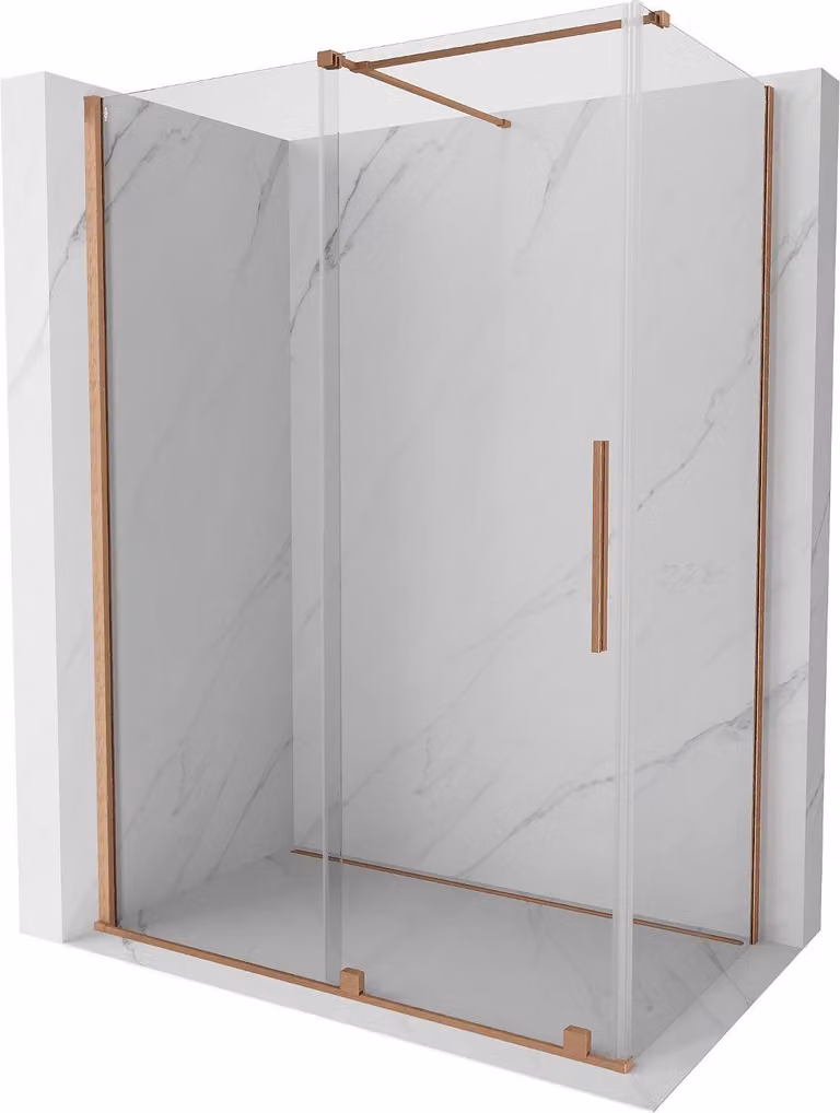 Mexen Velar cabina doccia scorrevole 150 x 80 cm, trasparente, rame spazzolato - 871-150-080-01-65
