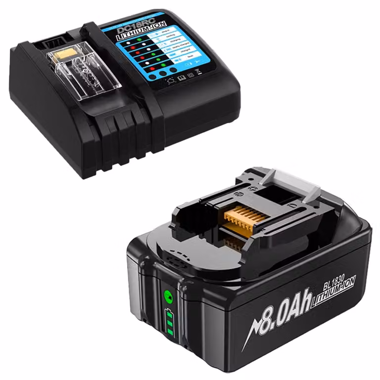 Batteria da 18V per Makita - Batteria di ricambio agli ioni di litio con caricabatterie - 8,0Ah (8000mAh) - 1 batteria + caricabatterie rapido da 4A - compatibile con BL1830, BL1815, BL1860, BL1840