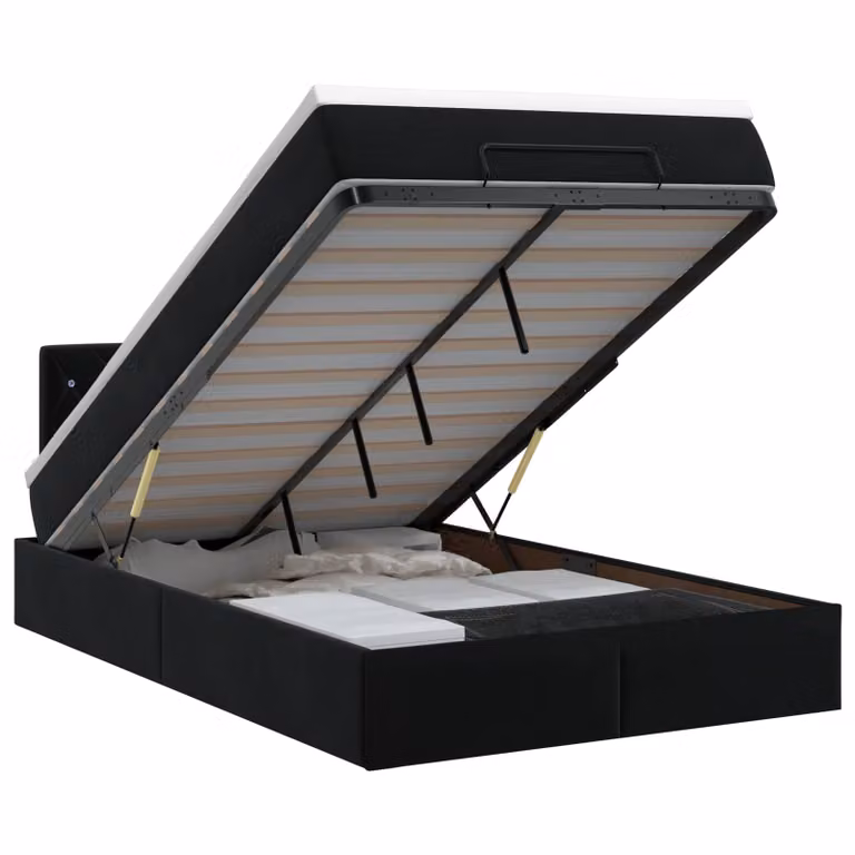 Letto ottomano con materasso vidaXL in velluto nero L: 120 cm, P: 200 cm, H: 88 cm