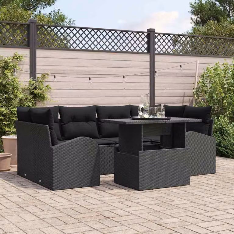 Maison Exclusive - Set Divano da Giardino con cuscino 7 pcs Nero Poly Rattan