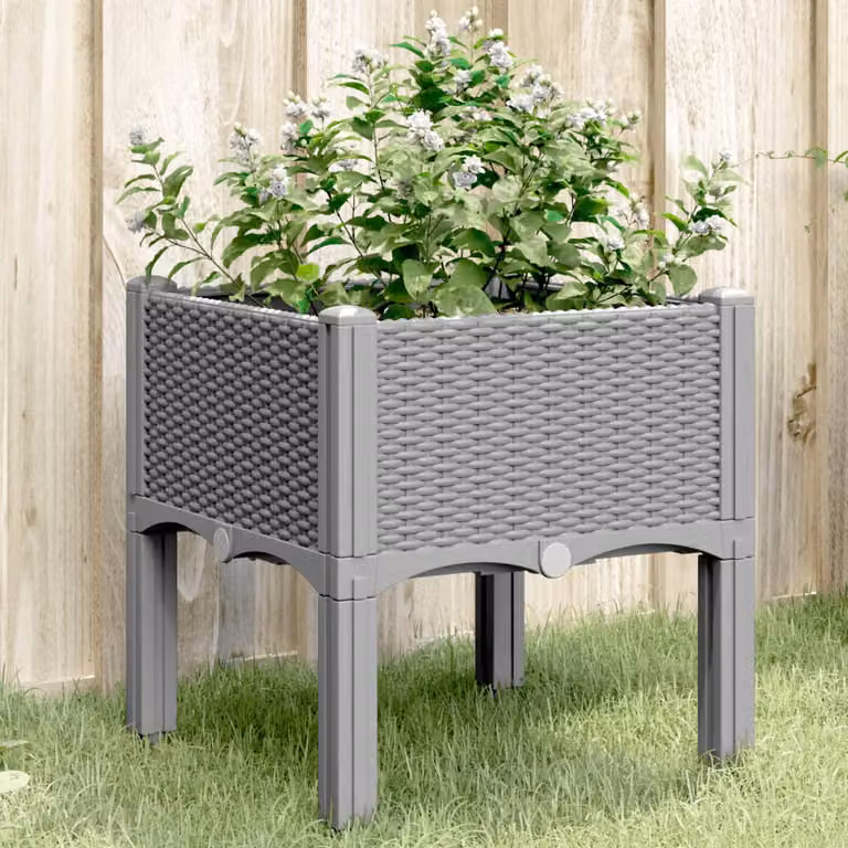 Fioriera da giardino con gambe vidaXL in plastica, Grigio Chiaro, L/P/H: 40 x 40 x 42 cm