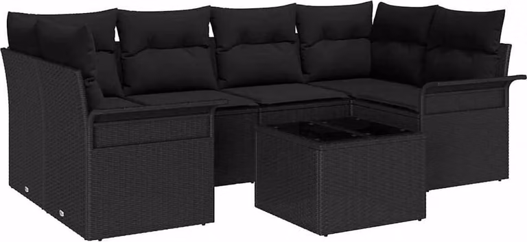 Set Divano da Giardino 7 pcs Nero Poly Rattan