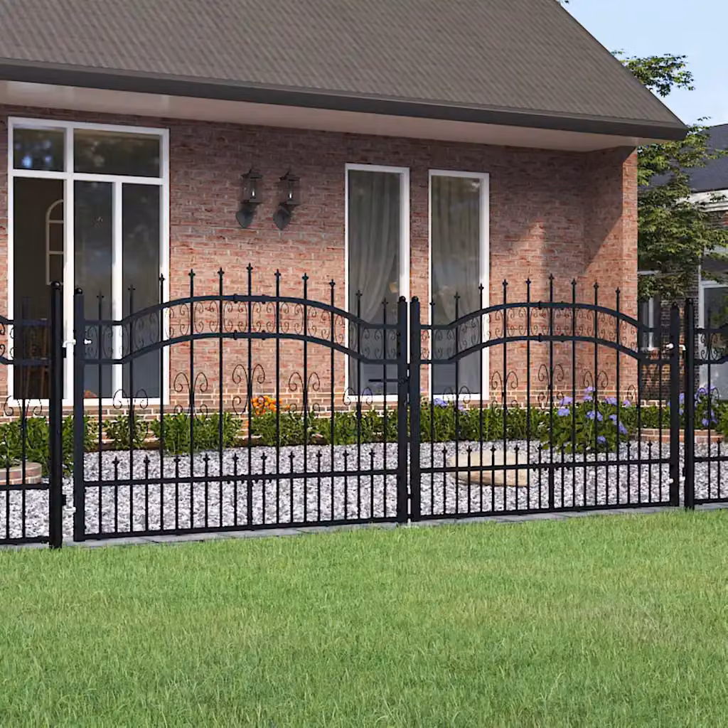 Cancello doppio per recinzione vidaXL KAMPEN con punta a lancia in acciaio nero L: 302 cm, H: 100 cm