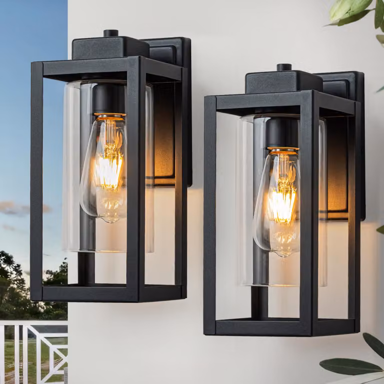 Lampada da parete E27 per esterni, set da 2, colore nero opaco, vetro, grado di protezione IP44