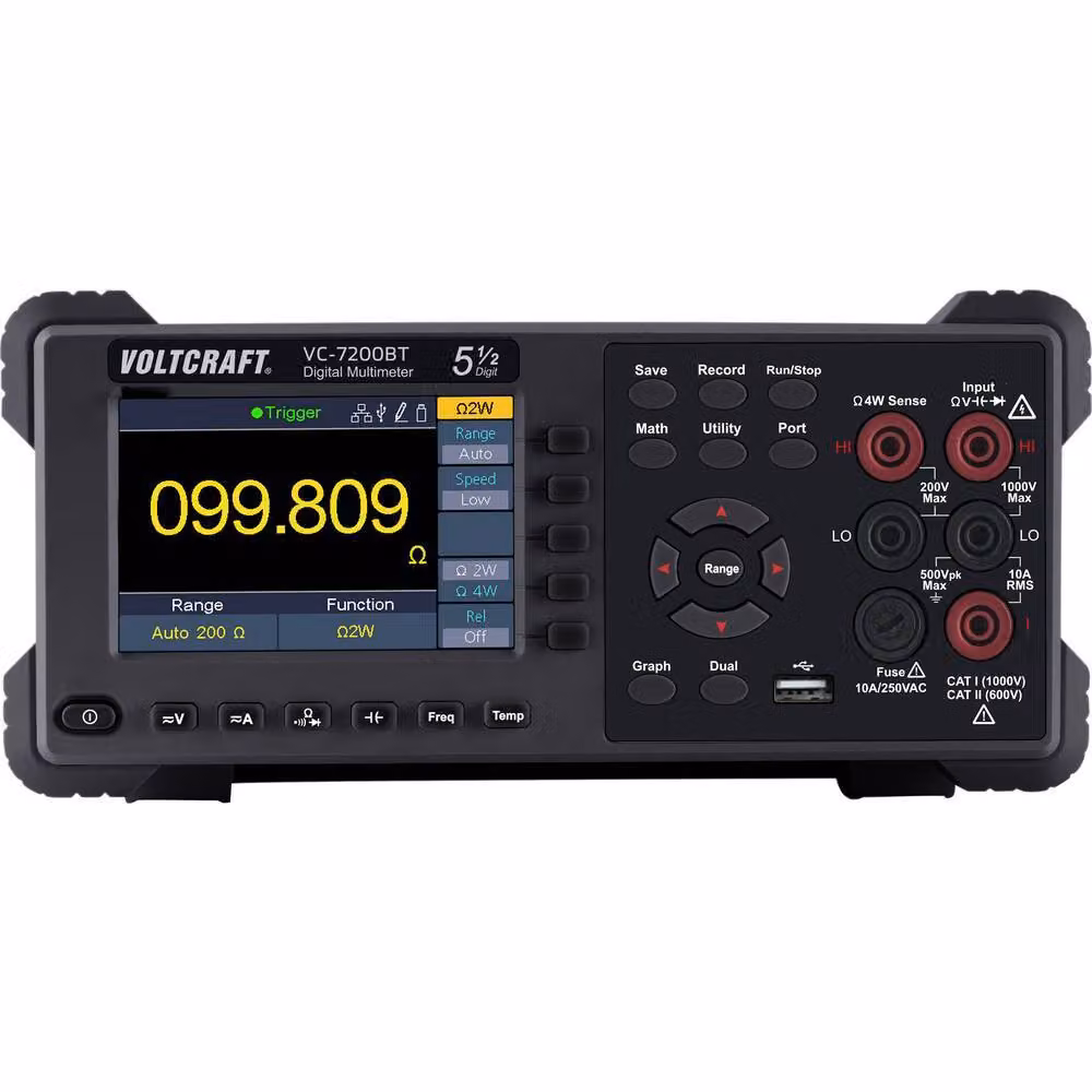 VOLTCRAFT VC-7200BT Multimetro da banco registratore di dati digitali CAT I 1000 V, CAT II 600 V Display (conteggi): 200000