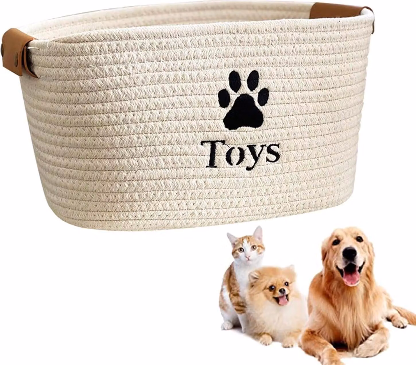 Cesto per riporre i giocattoli degli animali domestici, forma ovale, dimensioni 33x23x19 cm, realizzato in cotone, adatto a cani e gatti
