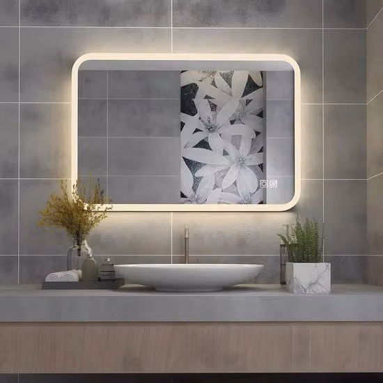 Specchio Bagno LED Senza Fiamma 100 x 60 cm con Interruttore a Tasto e Anticorrosione