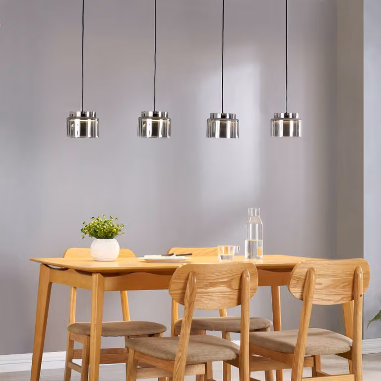 Lampada a sospensione Diano Lucande, Alluminio / Grigio / Zincato, Soggiorno / Sala da pranzo, Vetro, Design, Lampada a sospensione