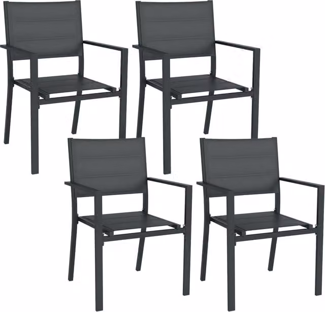 Sedia da giardino impilabile ¨C Minimal ¨C alluminio e textilene, con braccioli, 4 pezzi