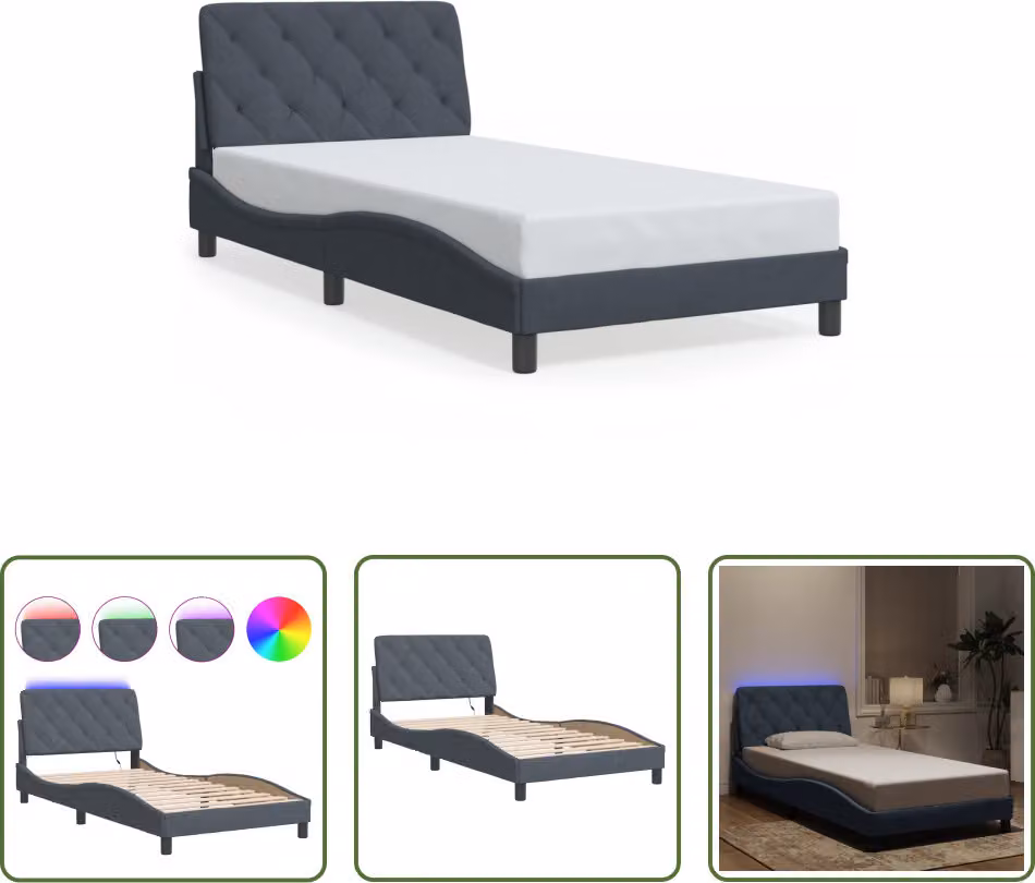The Living Store Struttura letto con luci LED grigio scuro 100x200 cm in velluto