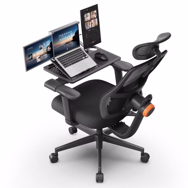 Newtral H003 Sedia da ufficio ergonomica con esclusivo supporto lombare adattivo, poggiatesta regolabile + scrivania da lavoro staccabile