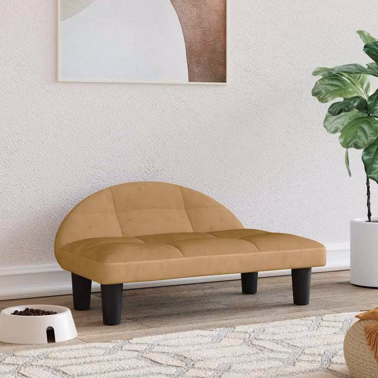 vidaXL Lettino per Cani in Velluto Marrone e Beige con Struttura in Legno di Pino L 70 cm x P 52 cm x H 30 cm