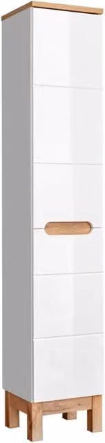 Colonna bagno ERMANO – Rovere chiaro e bianco lucido – 35x187 cm – 1 porta – Da appoggio