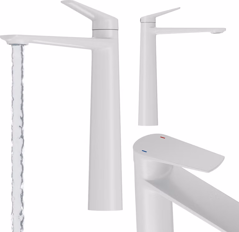 Granitan - Rubinetto per lavabo - Rubinetto da bagno - modello alto - ottone - bianco - Rubinetto per lavabo - NAVE