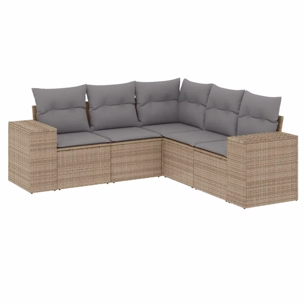 vidaXL Set Divano da Giardino a L 5 pz in Polyrattan con Cuscini Beige e Struttura in Acciaio – 2
