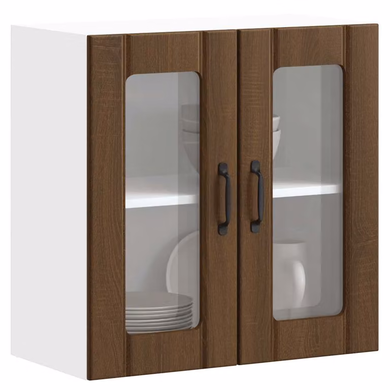 Pensile da cucina moderno vidaXL con ante in vetro e ripiani interni, colore marrone, L: 60 cm, H: 60 cm, P: 31 cm