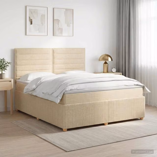 Letto box spring con materasso Crema 140 x 190 cm Tessuto 3454387