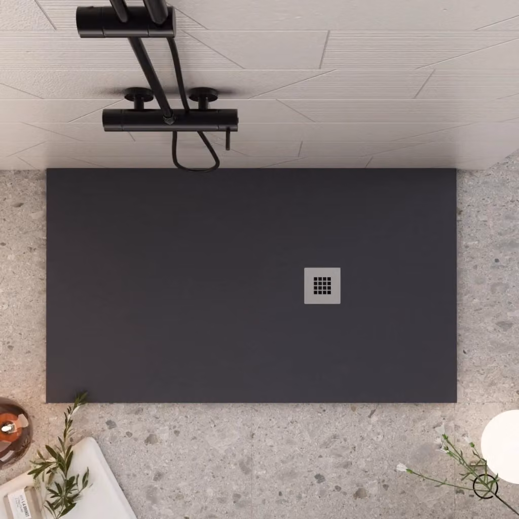 Piatto doccia rettangolare Olimpo Docce in marmoresina nero con griglia in acciaio inox L: 100 cm, P: 70 cm – 2