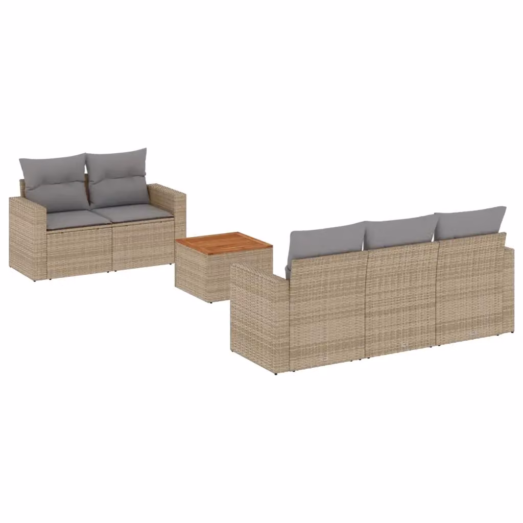 Set Divano da Giardino 6 pz vidaXL in Polyrattan con Cuscini Beige e Tavolino da Caffè Moderno – 2