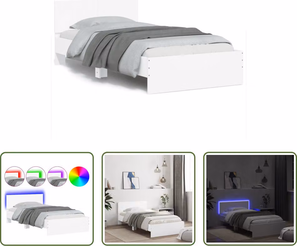 The Living Store Giroletto con testiera e luci LED bianco 100x200 cm