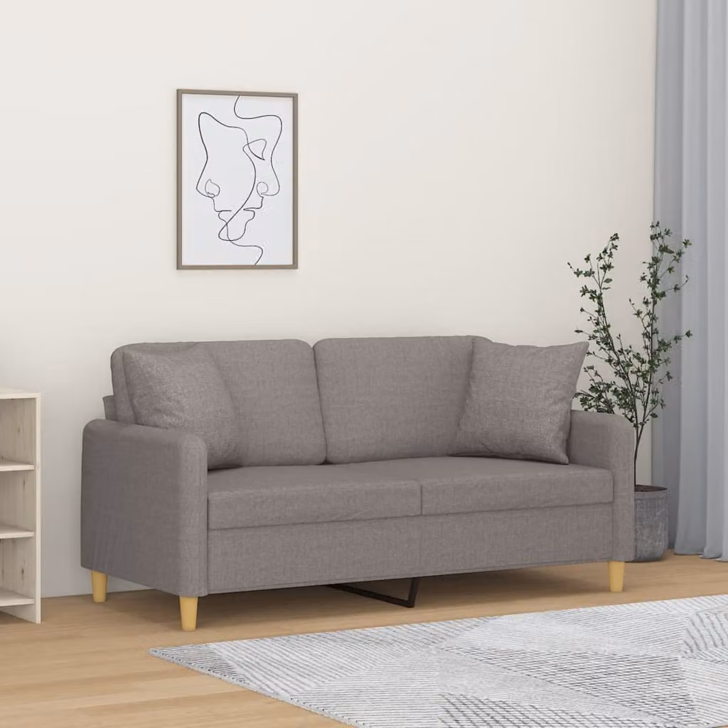 vidaXL Divano a 2 Posti Moderno in Tessuto con Cuscini, Colore Grigio o Beige, L: 158 cm, P: 80 cm, H: 77 cm – 1
