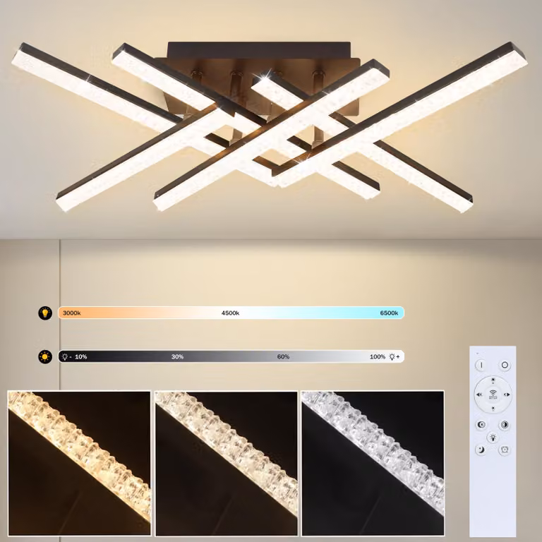 ZMH Plafoniera LED Dimmerabile con telecomando Cristallo nero 36W Illuminazione moderna a soffitto per camera da letto soggiorno corridoio